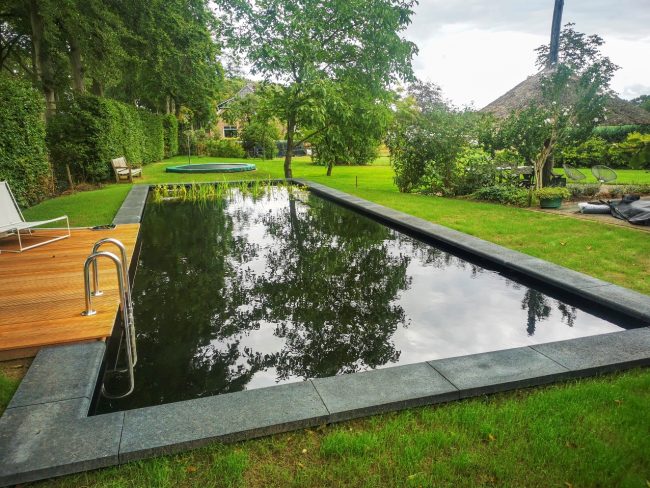Zwemvijver met vlonderterras voor gezin in Overijssel